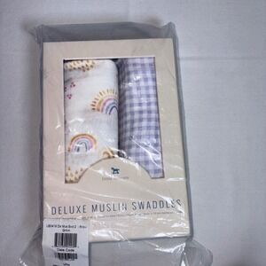 Little Unicorn Deluxe Muslin Swaddles 47x47 Multi NEW Rainbow Gingham 2pk UB0419